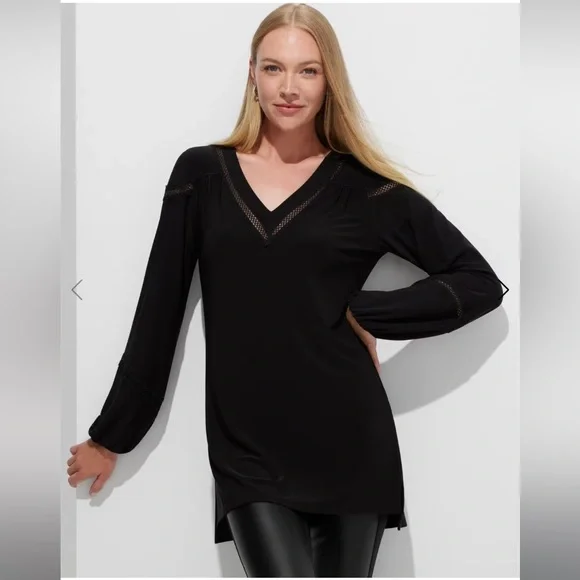 🖤🖤SOLD 🖤🖤NWT White House Black Market Delicate Lace Trim Black Tunic - Picture 2 of 9